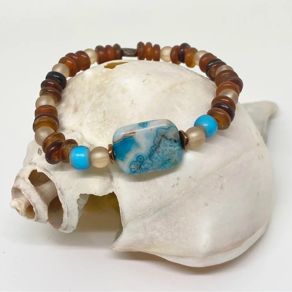 BEADED BRACELET  Fire Agate Gemstone Handcrafted